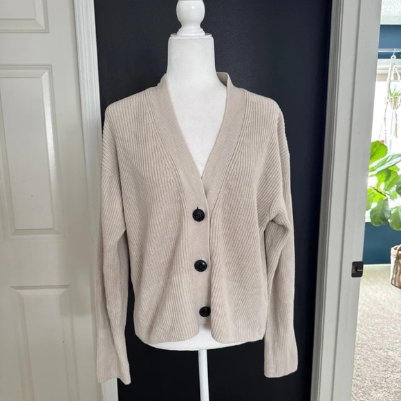 Tom Tailor Taupe Beige Button Front Neutral Cardigan Sweater size Large - Picture 2 of 12